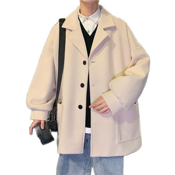 

men's wool & blends winter woolen overcoat medium long windbreaker loose apricot 95% polyester 5% viscose coat men, Black