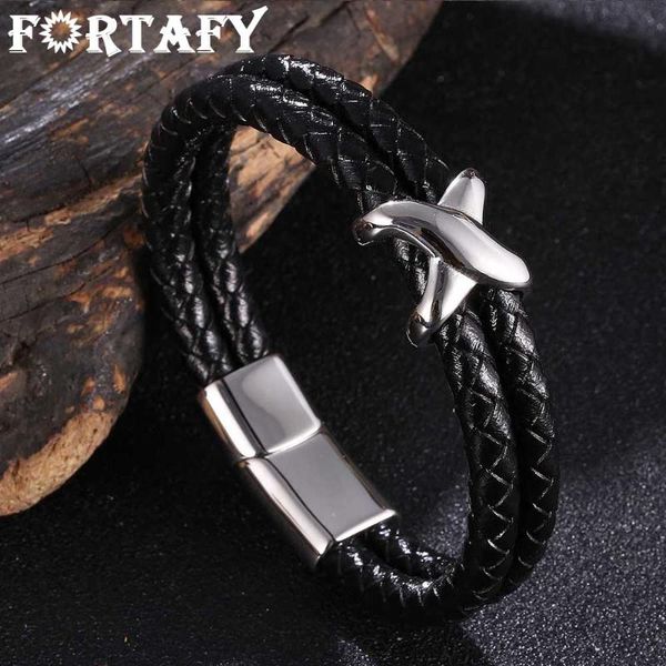 

charm bracelets fortafy trendy cross men bracelet double layer stainless steel leather bangles magnetic clasp for boyfriend jewelry gifts fr, Golden;silver
