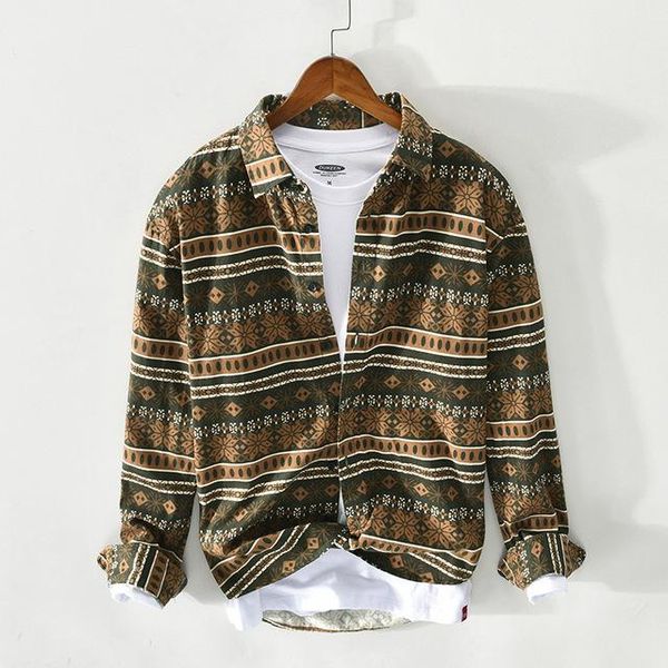 

men's casual shirts spring men pure cotton print bohemia long sleeve, White;black