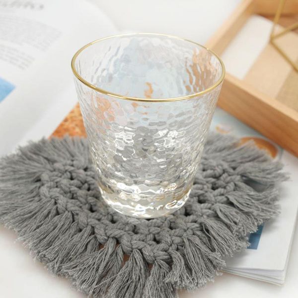 

mats & pads pure handmade heart love macrame cup pad cotton rope braid non-slip mug insulation mat for kitchen bar home