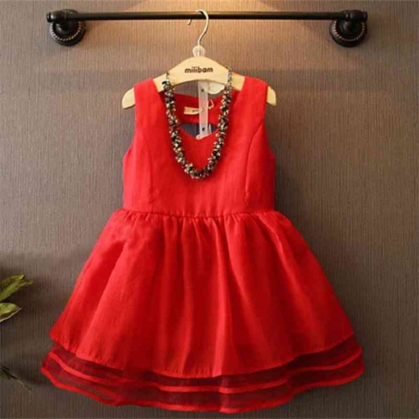 

arrivals summer style sleeveless backless red solid ruffles girls cute a-line dresses 210629, Red;yellow