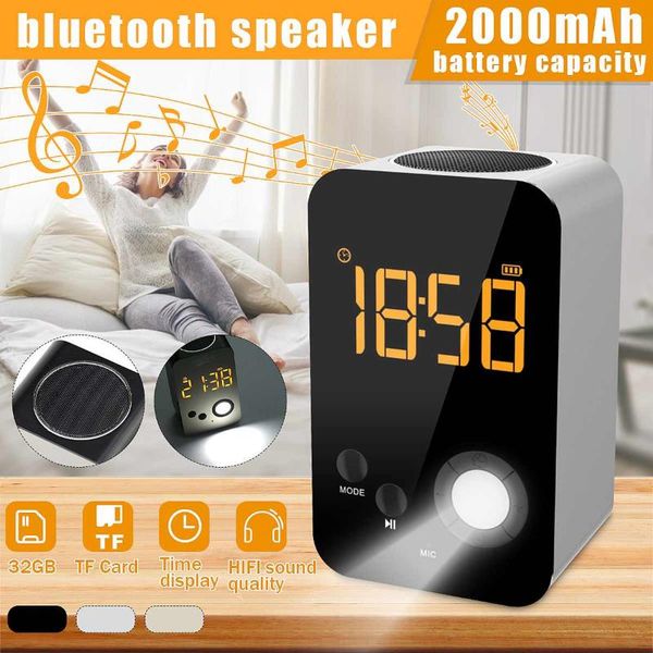 

mini speakers led alarm clock wireless bluetooth speaker hands-call hifi mirror subwoofer flahlight support tf card deskloudspeaker
