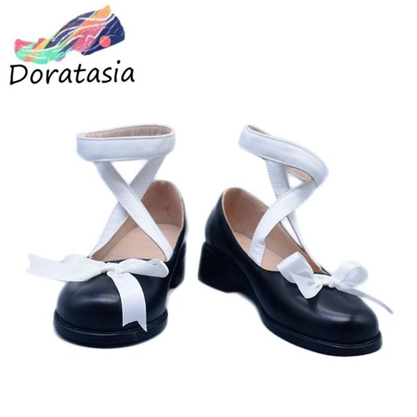 

plush size 45 women mixed color hook loop marry janes shoes butterfly knot sweet lolita pumps dress, Black