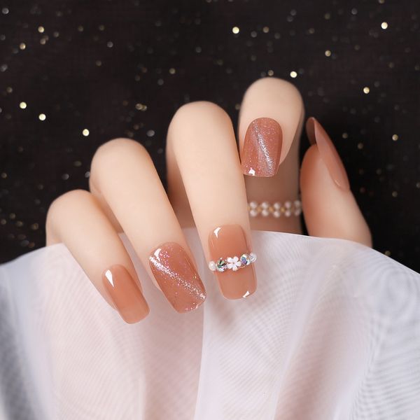 

bare pink band drill fake cat's eye finger piece finished japane pearl flower whitening patch wear nail, Red;gold
