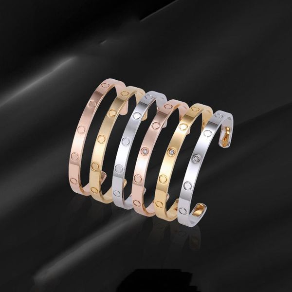 

bangle fashion women titanium steel couple crystal buckle bracelets bangles men with box set, Black
