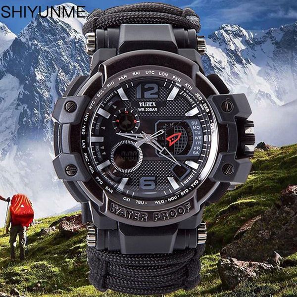 

wristwatches shiyunme men calendar waterproof nylon strap quartz ledluminous electronic watch thermometer compass relÃ³gio masculino, Slivery;brown