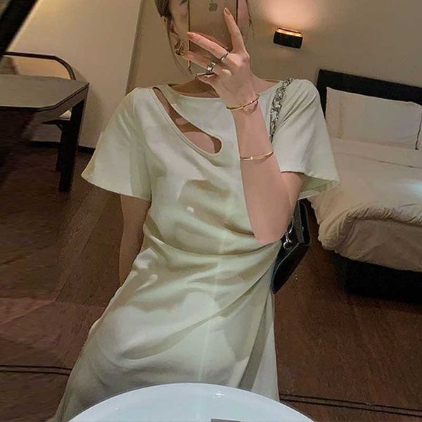 

summer office lady elegant midi dres casual hollow out designer classy irregular korean 210604, Black;gray