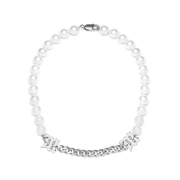 

chains stainless steel hip hop pearl old english initial letter m pendant necklace jewelry street dance gift for him, Silver