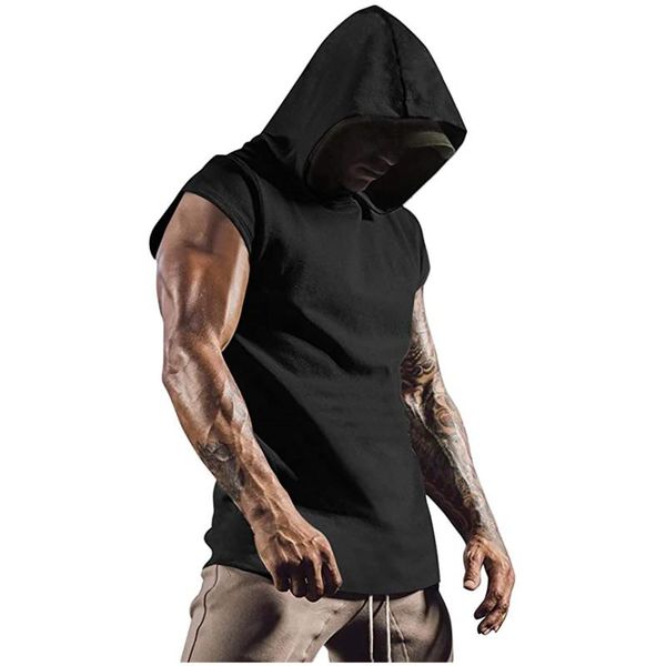 

men' tank gyms clothing mens bodybuilding hooded ropa hombre fitness muscle sleeveless solid male, White;black
