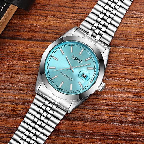 

wristwatches 2021 oubaoer mens watch quartz casual watches for men luxury wristwatch man blue fashion date dial waterproof business clock, Slivery;brown