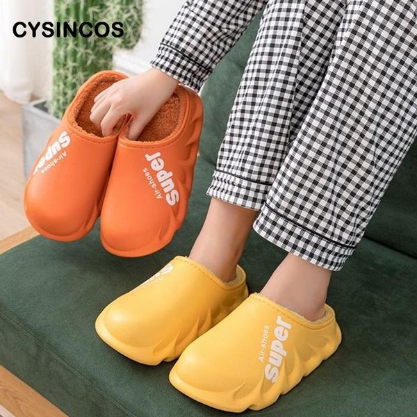 

slippers cysincos men's home plush comfort soft warm woman thick heels high-quality indoor non-slip couples footwear, Black