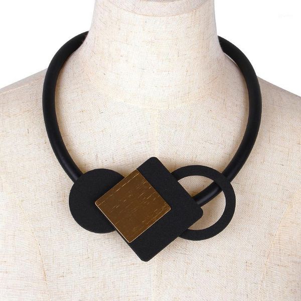 

original design geometric gold choker necklace round vintage square metal luxury pendant necklaces aesthetic jewelery chokers1, Golden;silver