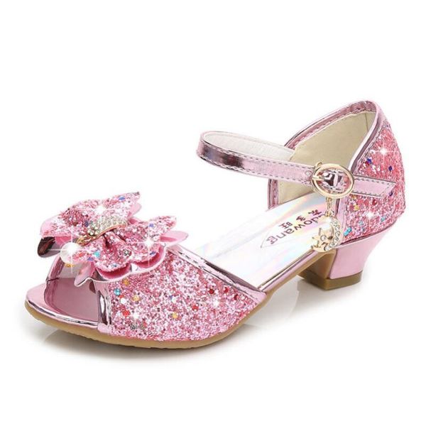 

princess girls party shoes children sandals colorful sequins high heels peep toe summer kids, Black;red