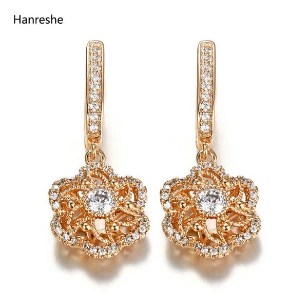 

dangle & chandelier hanreshe copper drop earrings zirconia flower pendants gold vintage jewelry party accessories woman gift, Silver