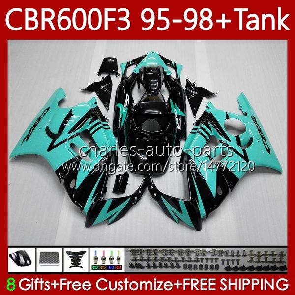 Verkleidungen + Tank für HONDA CBR 600 600F3 CBR600 F3 FS CC Cyan schwarz 1997 1998 1995 1996 Karosserie 64No.137 CBR600F3 600CC 600FS 95-98 CBR600-F3 CBR600FS 97 98 95 96 Karosserie-Kit