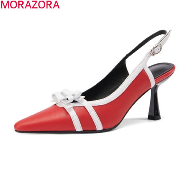 

summer genuine leather sandals women shallow high heels shoes fashion pointed toe party, Black