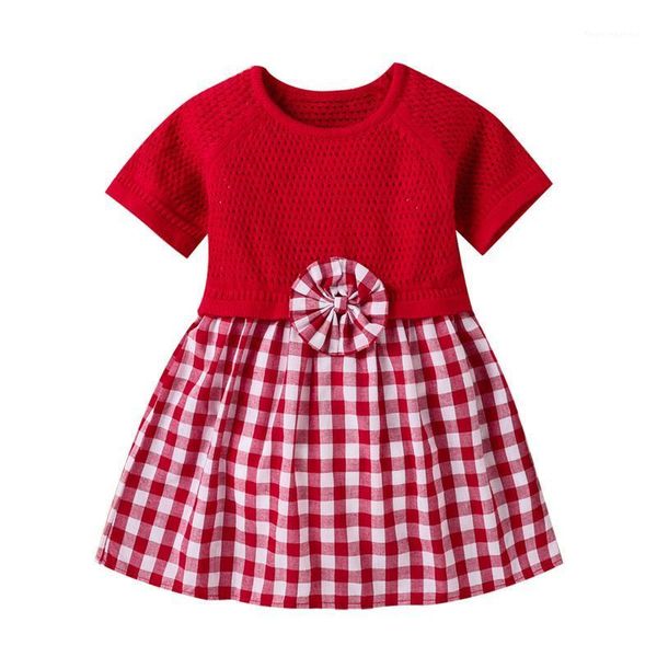

girl's dresses toddler kids baby girls clothes summer dress knit plaid patchwork princess for beach1, Red;yellow