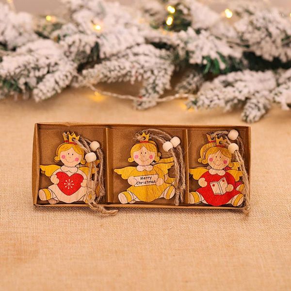 

christmas decorations creative painted wooden angel pendant natural diy tree hanging ornaments navidad#40