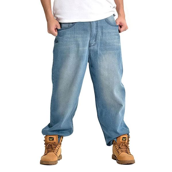 

loose jeans men denim pants straight fashion baggy streetwear hip hop brand light blue wide leg trousers size 30 - 46 men's