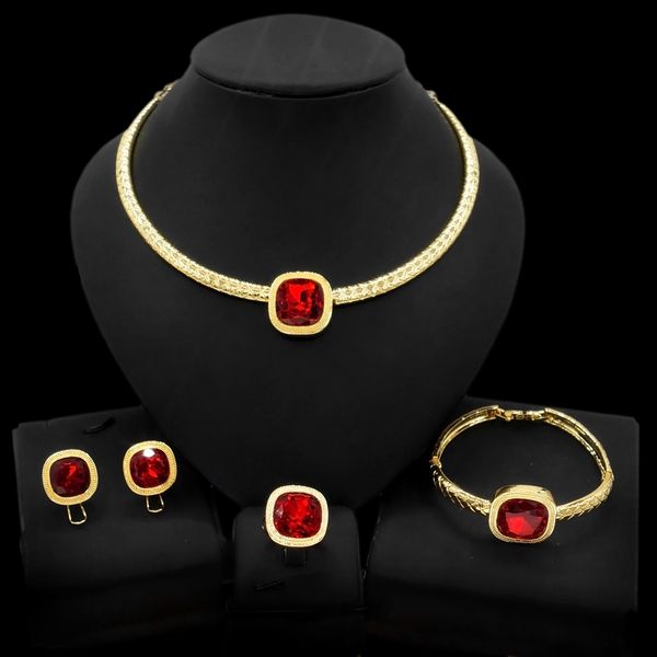

yulaili latest design dubai gold plated necklace jewelry sets factory wholesale women fashion ruby stone wedding jewellery set, Black