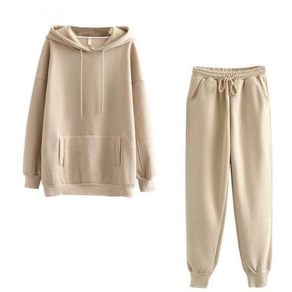 

autumn winter women tracksuit 100% cotton suit 2 pieces sets thick warm street fashion wild sport hoodies and pants suits women's two, White