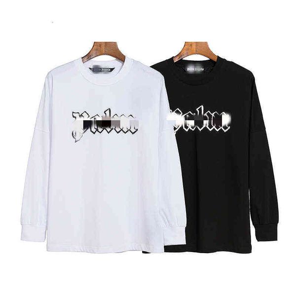 

double-sided letter printed luminous orescent long sleeve t-shirt with tide brand loose men's and women's top, Black