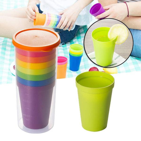 

cups & saucers plastic set multi colors reusable portable rainbow drinking for indoor outdoor drinkware