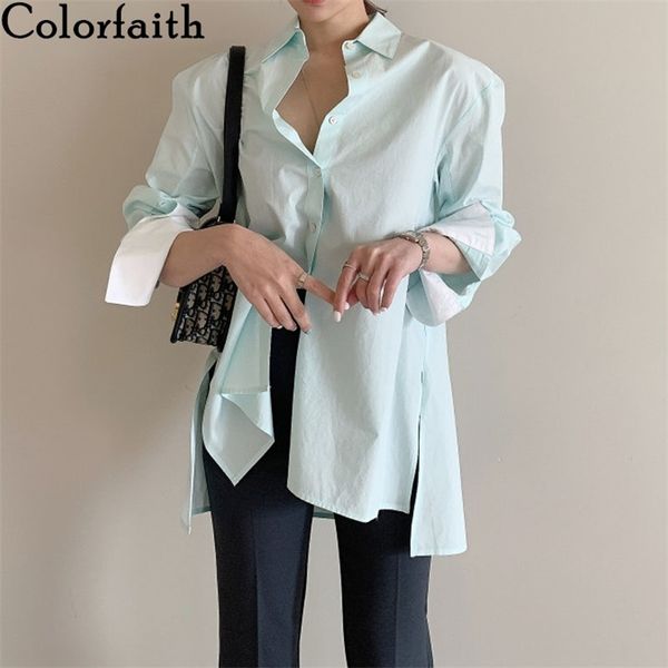 

women autumn winter blouses shirts buttons casual vintage split oversize contrast office lady bl7588 210427, White
