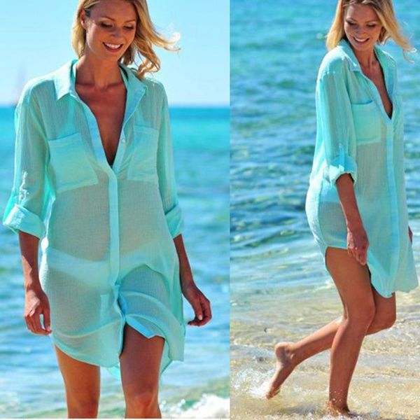 

women's blouses & shirts europe and the united states two-pocket concealed button beach blouse loose fashion shirt, White