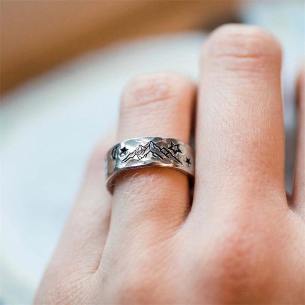 

cluster rings vintage silver colour mountain moon ring bohemian women's flat men's accessories jewelry party gifts, Golden;silver