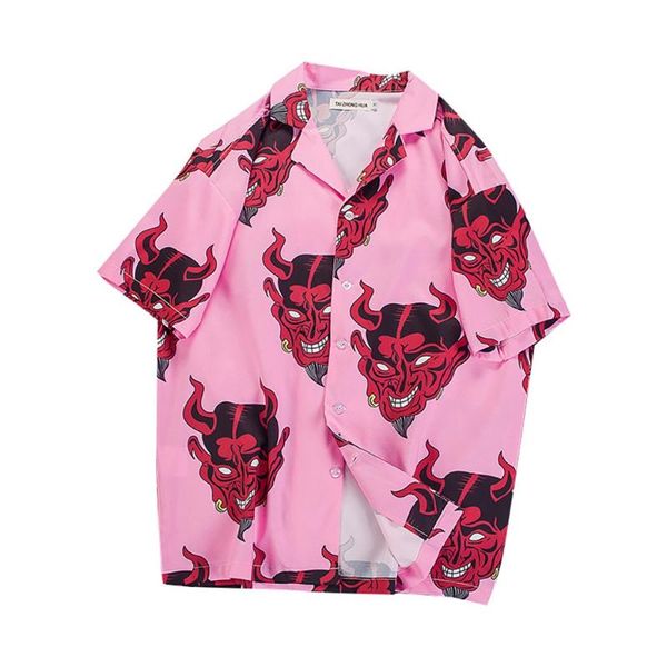 

men's casual shirts harajuku shirt men hip hop streetwear devil anime print short-sleeved for turn down collar loose holiday beach cami, White;black