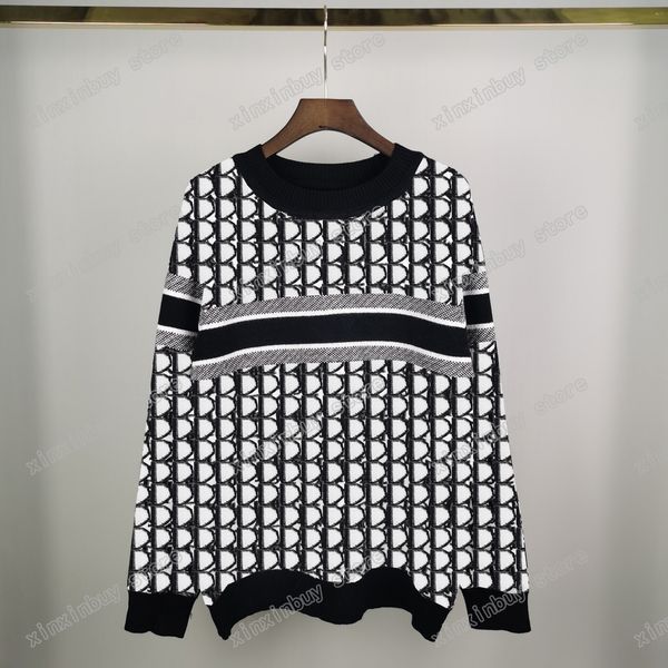 

22ss autumn winter sweaters blue graffiti intarsia logo sweater imported knitting machine round neck sweater men's s-2xl, White;black