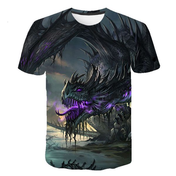 

fashion men's dragon digital printing round neck t-shirt trend, White;black