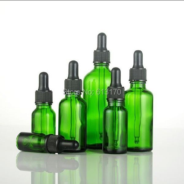 

storage bottles & jars arrival 5ml,10ml,15ml,20ml,30ml,50ml,100ml green glass with dropper,empty essential oil vials black rubber