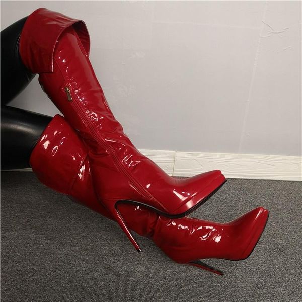 

boots pointed platform thin heel high knee simple temperament women's, Black