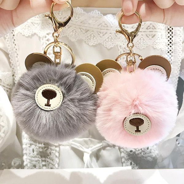 

keychains cute bear fur ball keychain pu material plush pendant imitation rex teddy women, Silver