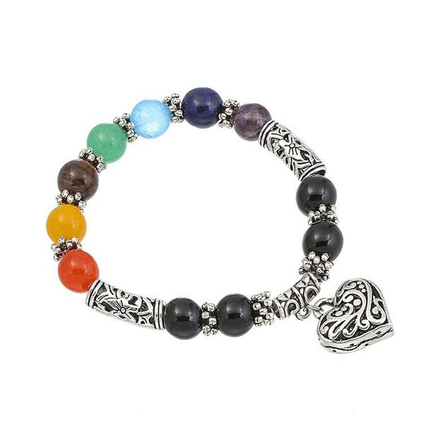 

seven chakra bracelet fashion colorful energy hand-beaded yoga men heart-shaped pine stone 100pcs/lot beaded, strands, Black