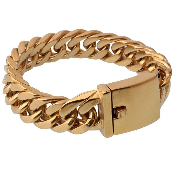 

new fashion charm big heavy 17*220mm big wide cuban miami chain bracelet stainless steel gold chains bracelets bangle gifts for men hip hop, Black