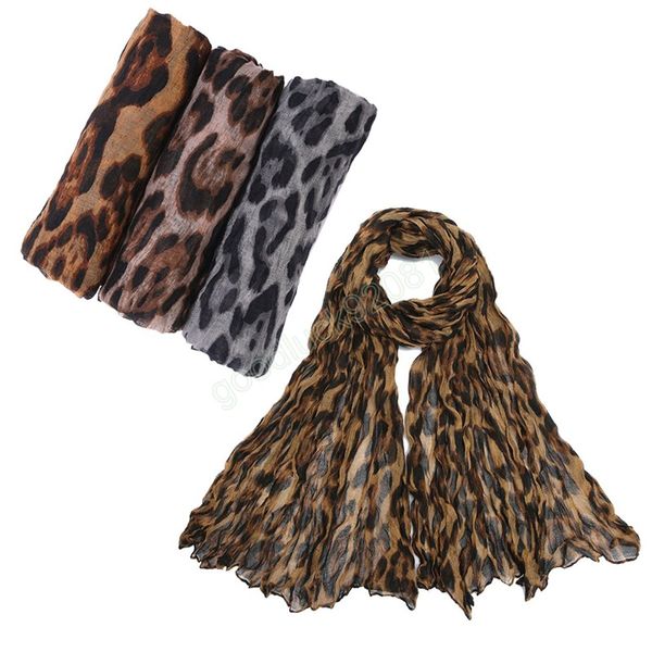 Mulheres moda leopardo ponto xaile cachecol print enruga enruga macio pashminas sjaal muçulmano hijab hijob 180 * 90 cm
