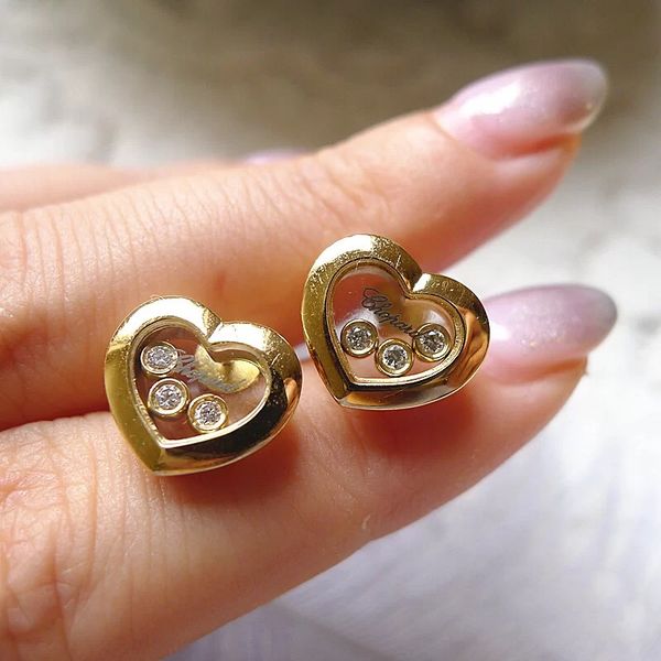 

chop@#ard/chopin earrings happy hearts plated18k gold with diamonds love three diamonds single diamond earrings for women, Golden;silver