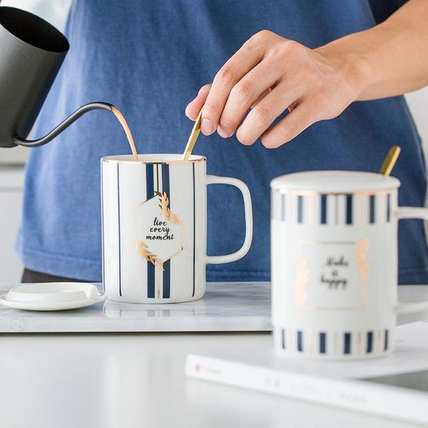 

mugs western style mug creative ceramic cup for breakfast milk oatmeal mediterranean sea office water with lid spoon