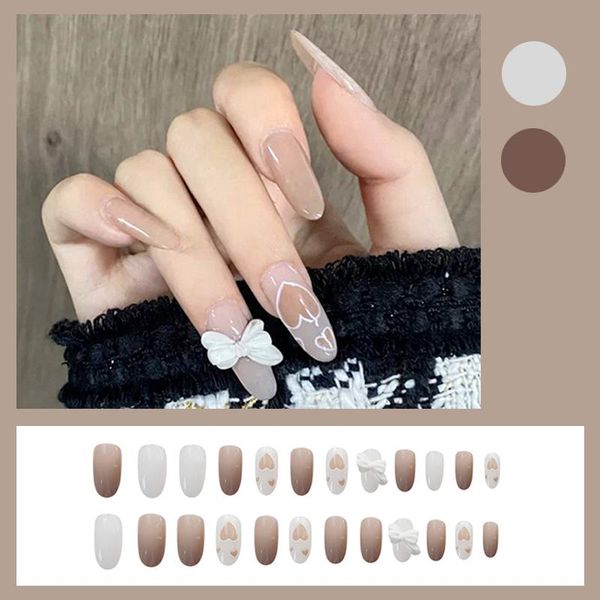

false nails fake light yellow bowknot wear nail stickers finished 24 pieces of with glue sk88, Red;gold
