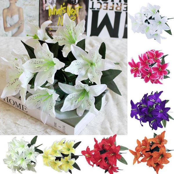 

bunch 10 heads silk flower artificial lily 6 colors bouquets day bridal bouquet wedding fake valentines flowers decoratio b2n3 decorative &