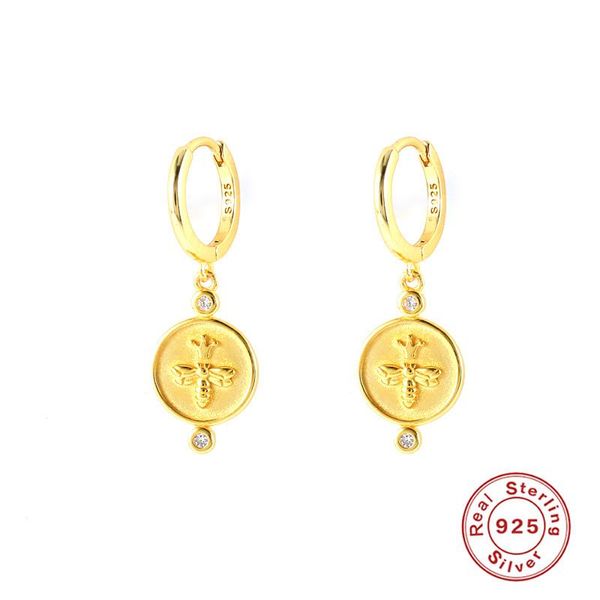 

hoop & huggie canner 925 silver round bee diamond earrings for women girls dangle pendientes plata wedding jewelry, Golden;silver