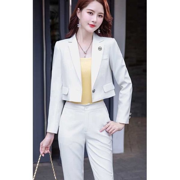 

women's two piece pants black and white women's suit 2-piece formal elegant short jacket long-sleeved + trousers