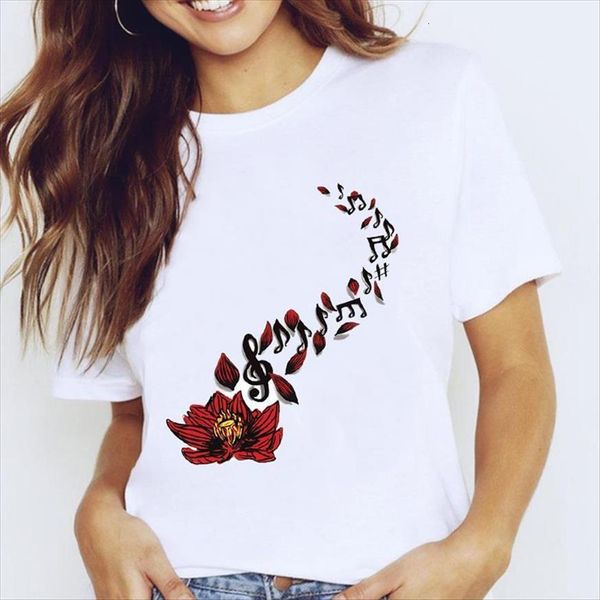 

graphic flower fashion spring 90s women t shirts floral summer clothes tees print female, White