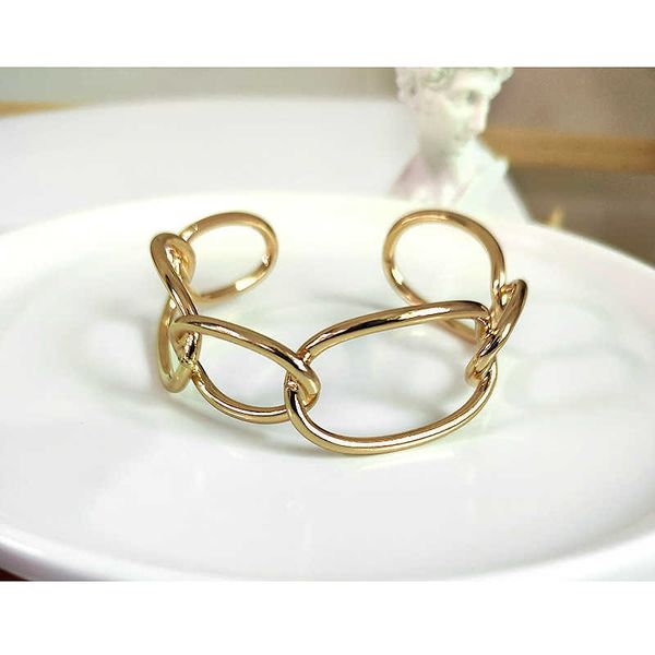 Minimalista Curb Link Big Circle Bangles Rodada Geométricas Pulseiras Para As Mulheres Simples Gold Cor Corrachas De Cor Ajustável 2020 Trendy Q0719