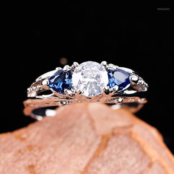 

wedding rings classic design silver plated engagement ring fashion jewelry blue crystal for women cz anniversary party gift1, Slivery;golden