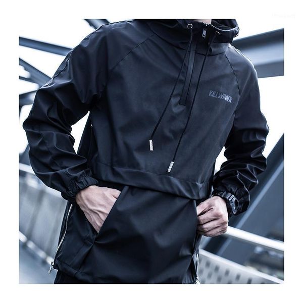 

killwinner anorak hooded light jacket streetwear techwear aesthetic men's jackets, Black;brown