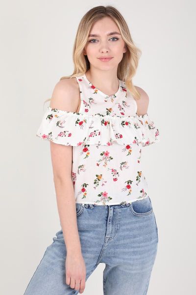 

women's blouses & shirts floral frilled pendant bluz, White